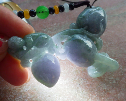 Certified Hand Carved Lavender Green Natural Myanmar Burma A Jade jadeite Monkey Peach Pendant Necklace
