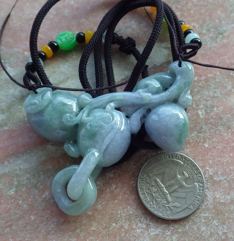 Certified Hand Carved Lavender Green Natural Myanmar Burma A Jade jadeite Monkey Peach Pendant Necklace