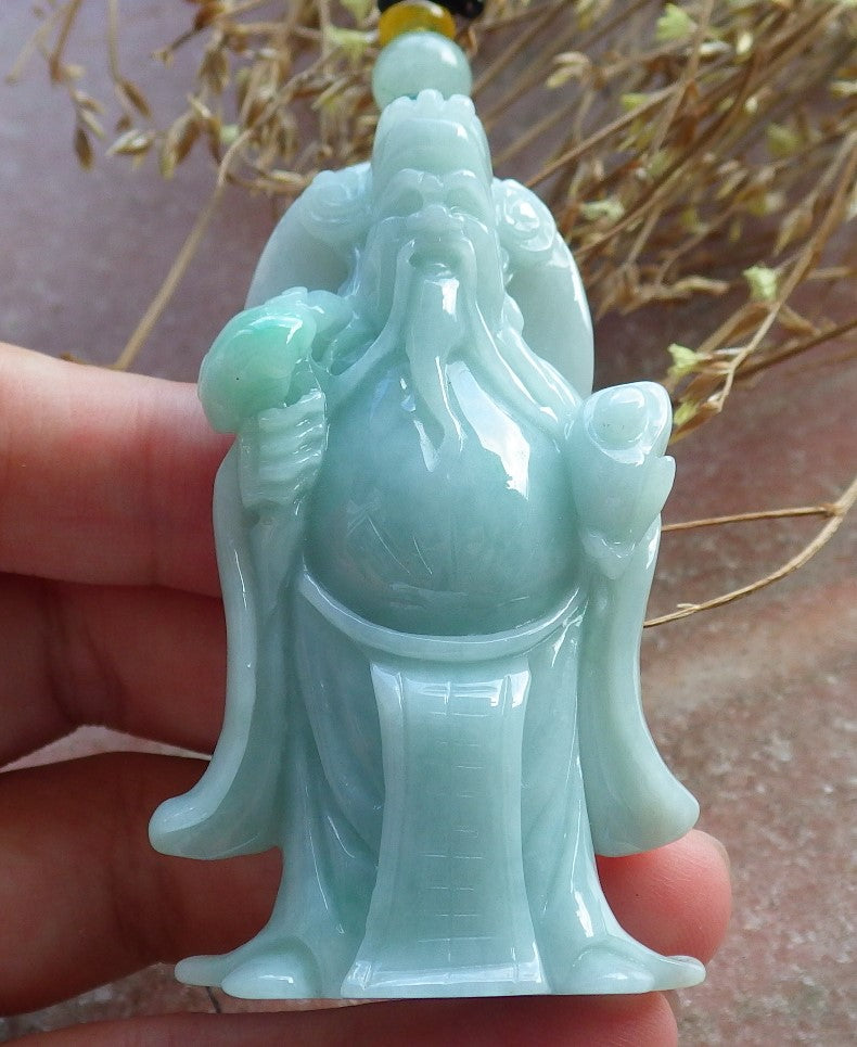 Certified Hand Carved Green Natural Myanmar Burma A Jade Wealth Money Buddha God Pendant Necklace
