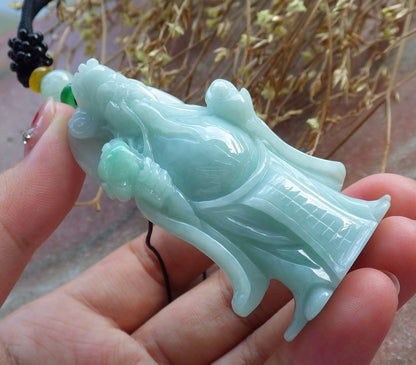 Certified Hand Carved Green Natural Myanmar Burma A Jade Wealth Money Buddha God Pendant Necklace