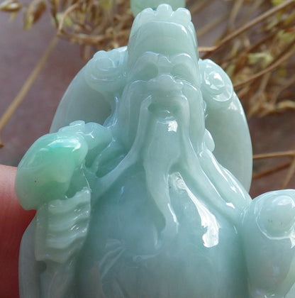 Certified Hand Carved Green Natural Myanmar Burma A Jade Wealth Money Buddha God Pendant Necklace