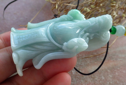 Certified Hand Carved Green Natural Myanmar Burma A Jade Wealth Money Buddha God Pendant Necklace