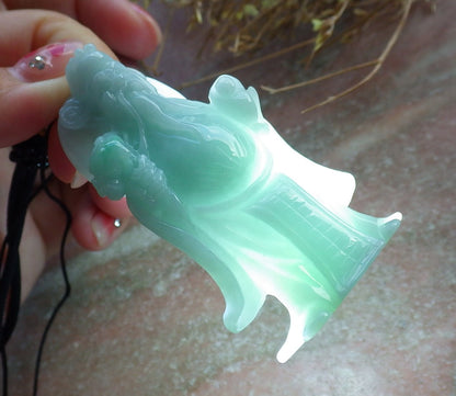 Certified Hand Carved Green Natural Myanmar Burma A Jade Wealth Money Buddha God Pendant Necklace