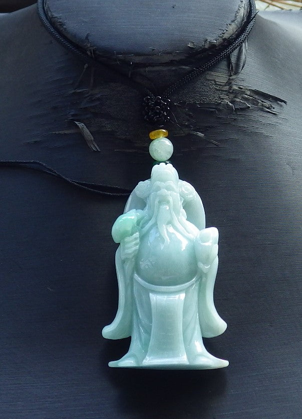 Certified Hand Carved Green Natural Myanmar Burma A Jade Wealth Money Buddha God Pendant Necklace