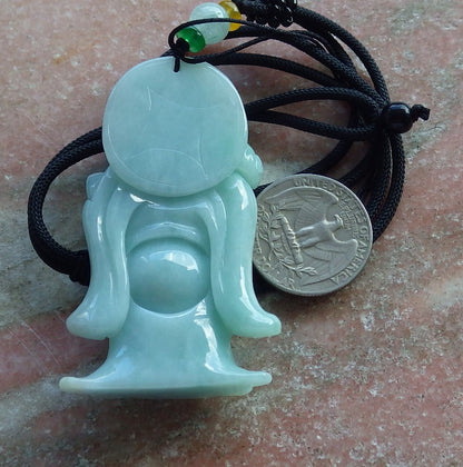 Certified Hand Carved Green Natural Myanmar Burma A Jade Wealth Money Buddha God Pendant Necklace