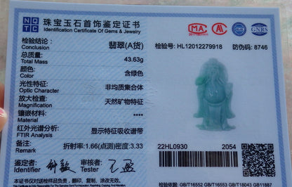 Certified Hand Carved Green Natural Myanmar Burma A Jade Wealth Money Buddha God Pendant Necklace