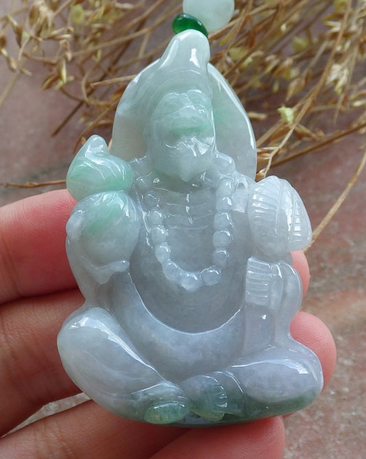 Certified Hand Carved Green Natural Myanmar Burma A Jade jadeite Ji Kung Buddha God Pendant Necklace