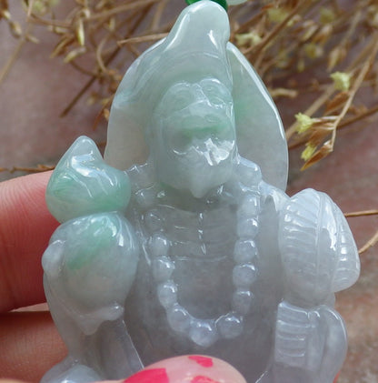 Certified Hand Carved Green Natural Myanmar Burma A Jade jadeite Ji Kung Buddha God Pendant Necklace