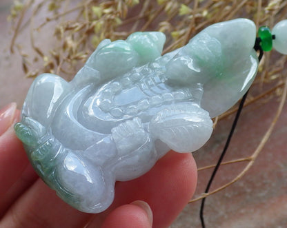 Certified Hand Carved Green Natural Myanmar Burma A Jade jadeite Ji Kung Buddha God Pendant Necklace