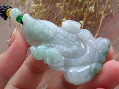 Certified Hand Carved Green Natural Myanmar Burma A Jade jadeite Ji Kung Buddha God Pendant Necklace