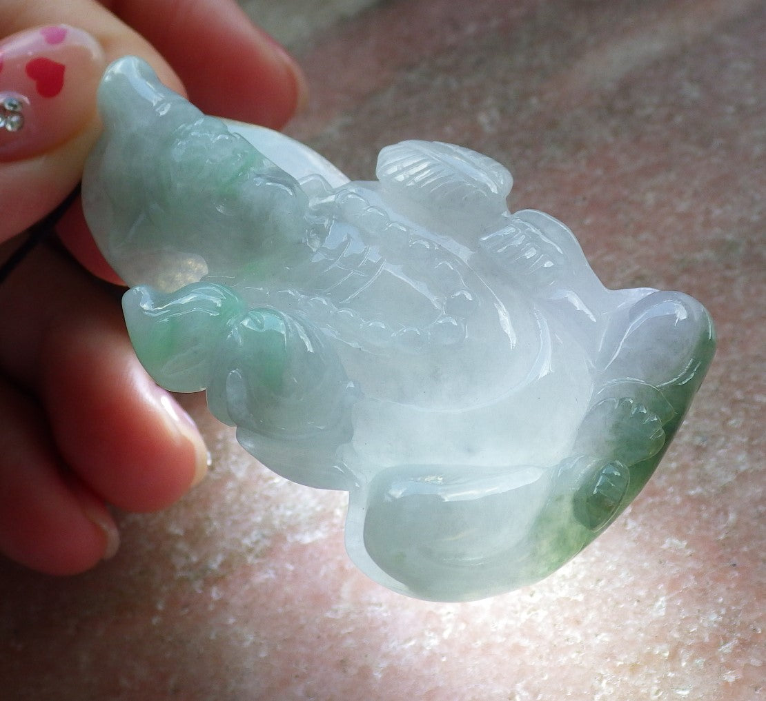 Certified Hand Carved Green Natural Myanmar Burma A Jade jadeite Ji Kung Buddha God Pendant Necklace