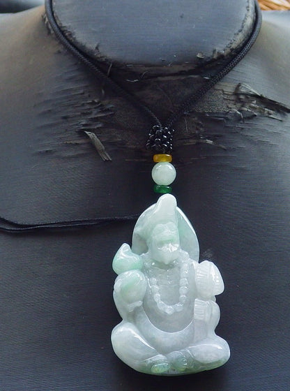 Certified Hand Carved Green Natural Myanmar Burma A Jade jadeite Ji Kung Buddha God Pendant Necklace