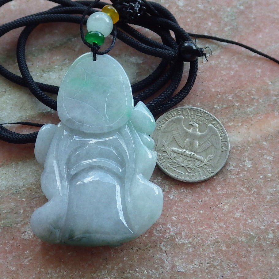 Certified Hand Carved Green Natural Myanmar Burma A Jade jadeite Ji Kung Buddha God Pendant Necklace