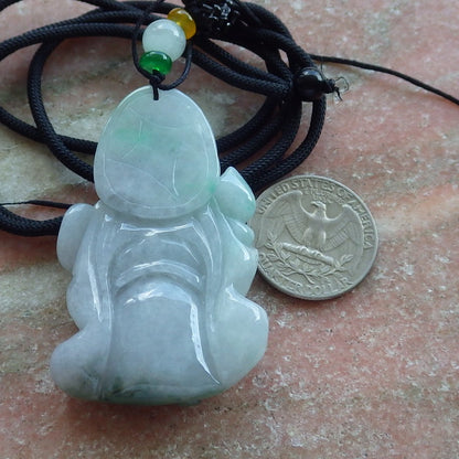 Certified Hand Carved Green Natural Myanmar Burma A Jade jadeite Ji Kung Buddha God Pendant Necklace