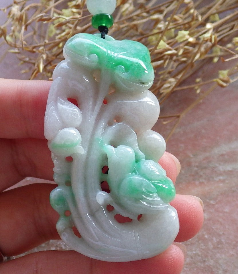 Certified Hand Carved Natural Myanmar Burma Grade A Jade jadeite Phoenix Bird Ruyi Lucky Amulet Pendant Necklace