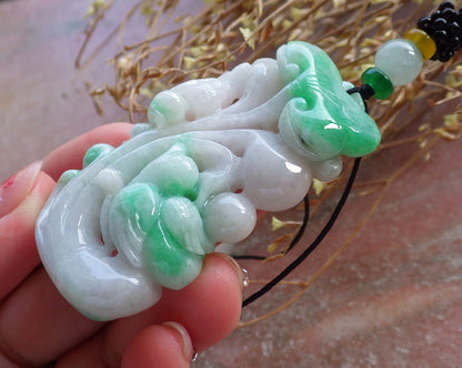 Certified Hand Carved Natural Myanmar Burma Grade A Jade jadeite Phoenix Bird Ruyi Lucky Amulet Pendant Necklace