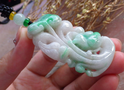 Certified Hand Carved Natural Myanmar Burma Grade A Jade jadeite Phoenix Bird Ruyi Lucky Amulet Pendant Necklace