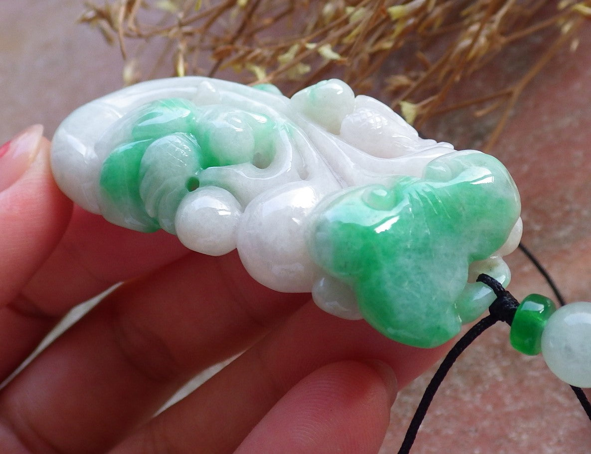 Certified Hand Carved Natural Myanmar Burma Grade A Jade jadeite Phoenix Bird Ruyi Lucky Amulet Pendant Necklace