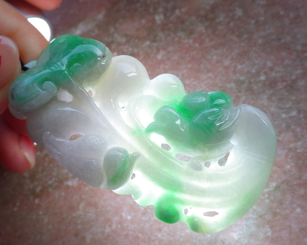 Certified Hand Carved Natural Myanmar Burma Grade A Jade jadeite Phoenix Bird Ruyi Lucky Amulet Pendant Necklace