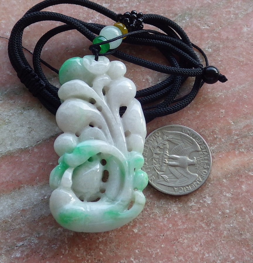 Certified Hand Carved Natural Myanmar Burma Grade A Jade jadeite Phoenix Bird Ruyi Lucky Amulet Pendant Necklace