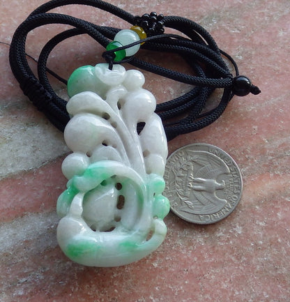 Certified Hand Carved Natural Myanmar Burma Grade A Jade jadeite Phoenix Bird Ruyi Lucky Amulet Pendant Necklace