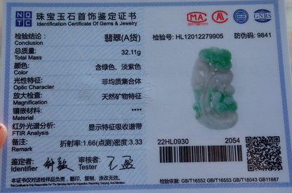 Certified Hand Carved Natural Myanmar Burma Grade A Jade jadeite Phoenix Bird Ruyi Lucky Amulet Pendant Necklace