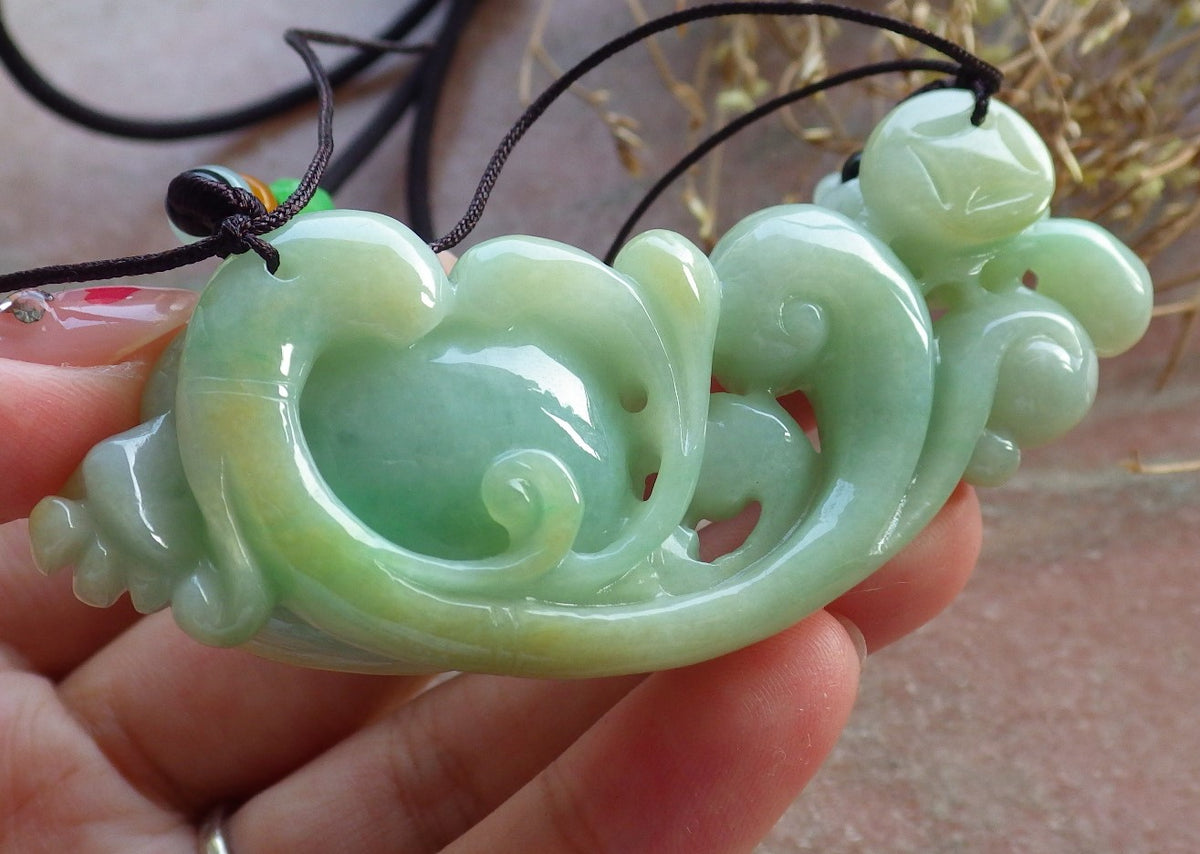 Certified Hand Carved Natural Myanmar Burma Grade A Jade jadeite Dragon Turtle Lucky Amulet Pendant Necklace