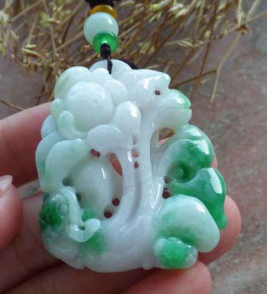 Certified Hand Carved Natural Myanmar Burma A Jade jadeite Frog Toad Lotus Flower Lucky Amulet Pendant Necklace