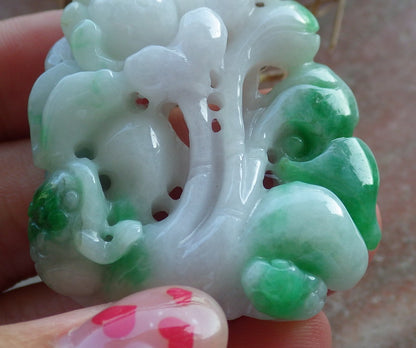 Certified Hand Carved Natural Myanmar Burma A Jade jadeite Frog Toad Lotus Flower Lucky Amulet Pendant Necklace