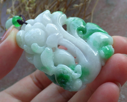 Certified Hand Carved Natural Myanmar Burma A Jade jadeite Frog Toad Lotus Flower Lucky Amulet Pendant Necklace