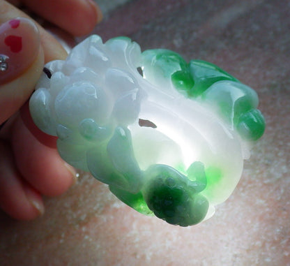 Certified Hand Carved Natural Myanmar Burma A Jade jadeite Frog Toad Lotus Flower Lucky Amulet Pendant Necklace