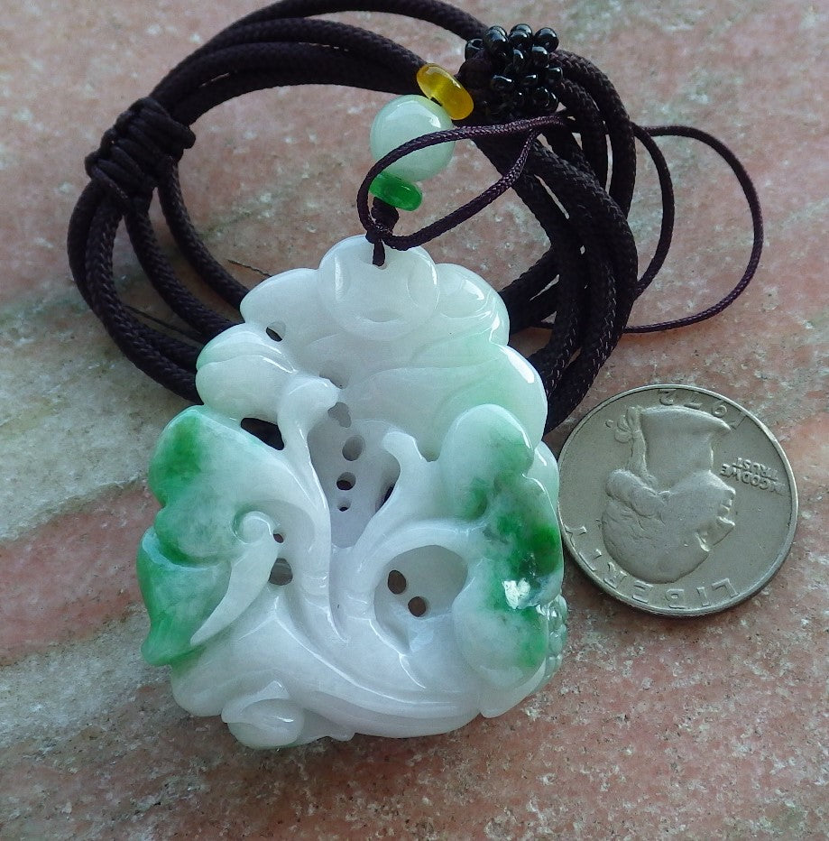 Certified Hand Carved Natural Myanmar Burma A Jade jadeite Frog Toad Lotus Flower Lucky Amulet Pendant Necklace