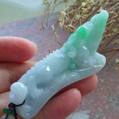 Certified Hand Carved Natural Myanmar Burma A Jade jadeite Dragon Pi Xiu Ruyi Lucky Amulet Pendant Necklace