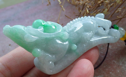 Certified Hand Carved Natural Myanmar Burma A Jade jadeite Dragon Pi Xiu Ruyi Lucky Amulet Pendant Necklace