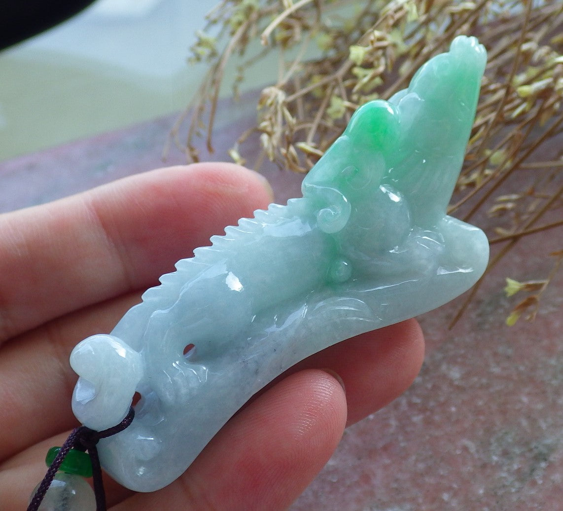 Certified Hand Carved Natural Myanmar Burma A Jade jadeite Dragon Pi Xiu Ruyi Lucky Amulet Pendant Necklace