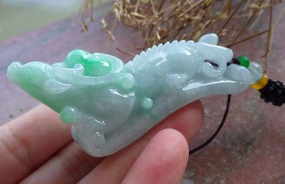 Certified Hand Carved Natural Myanmar Burma A Jade jadeite Dragon Pi Xiu Ruyi Lucky Amulet Pendant Necklace