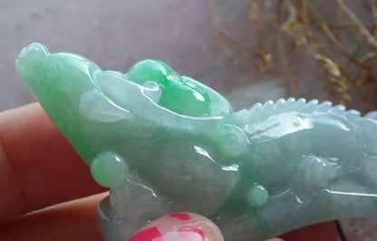 Certified Hand Carved Natural Myanmar Burma A Jade jadeite Dragon Pi Xiu Ruyi Lucky Amulet Pendant Necklace