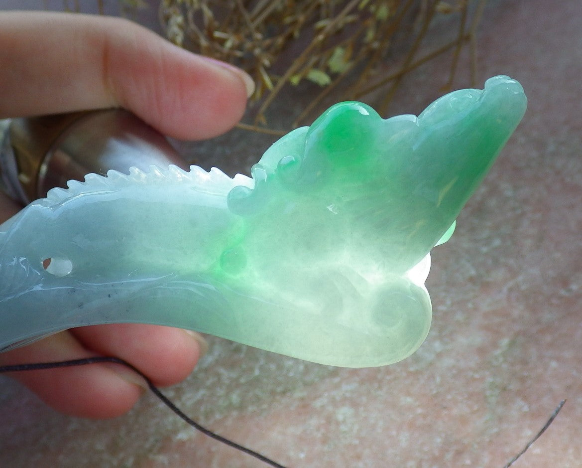 Certified Hand Carved Natural Myanmar Burma A Jade jadeite Dragon Pi Xiu Ruyi Lucky Amulet Pendant Necklace