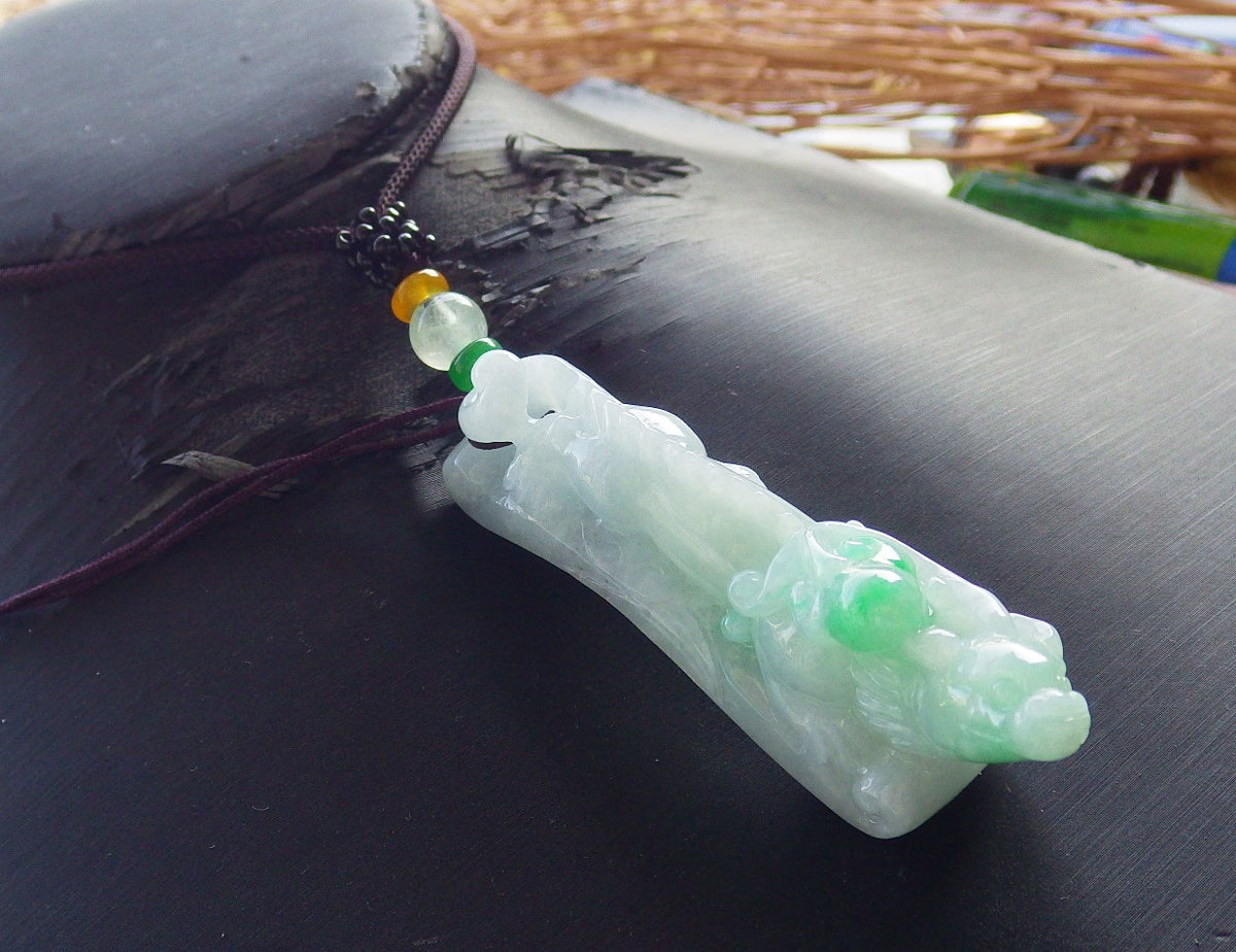 Certified Hand Carved Natural Myanmar Burma A Jade jadeite Dragon Pi Xiu Ruyi Lucky Amulet Pendant Necklace