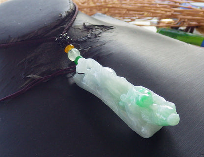 Certified Hand Carved Natural Myanmar Burma A Jade jadeite Dragon Pi Xiu Ruyi Lucky Amulet Pendant Necklace