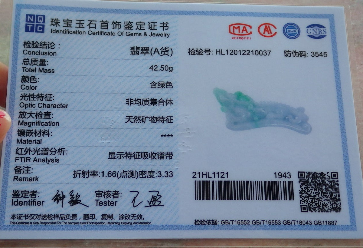 Certified Hand Carved Natural Myanmar Burma A Jade jadeite Dragon Pi Xiu Ruyi Lucky Amulet Pendant Necklace