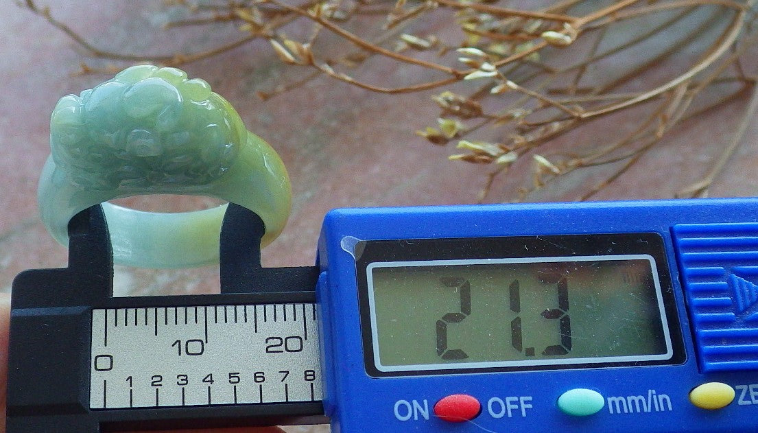 US 11.25 Certified Hand Carved Green Yellow Natural Grade A JADE Jadeite Dragon Pi Xiu Ring