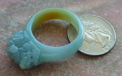 US 11.25 Certified Hand Carved Green Yellow Natural Grade A JADE Jadeite Dragon Pi Xiu Ring