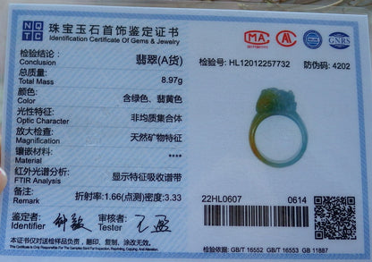 US 11.25 Certified Hand Carved Green Yellow Natural Grade A JADE Jadeite Dragon Pi Xiu Ring
