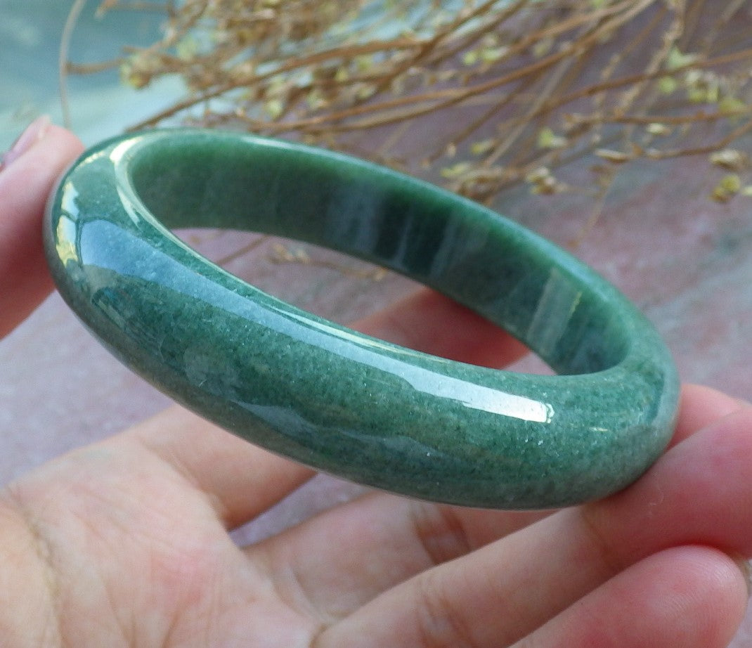 Certified Hand Carved Green Natural Myanmar Burma A JADE Jadeite Circle Bangle Bracelet 60mm