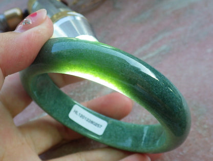 Certified Hand Carved Green Natural Myanmar Burma A JADE Jadeite Circle Bangle Bracelet 60mm