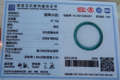 Certified Hand Carved Green Natural Myanmar Burma A JADE Jadeite Circle Bangle Bracelet 60mm