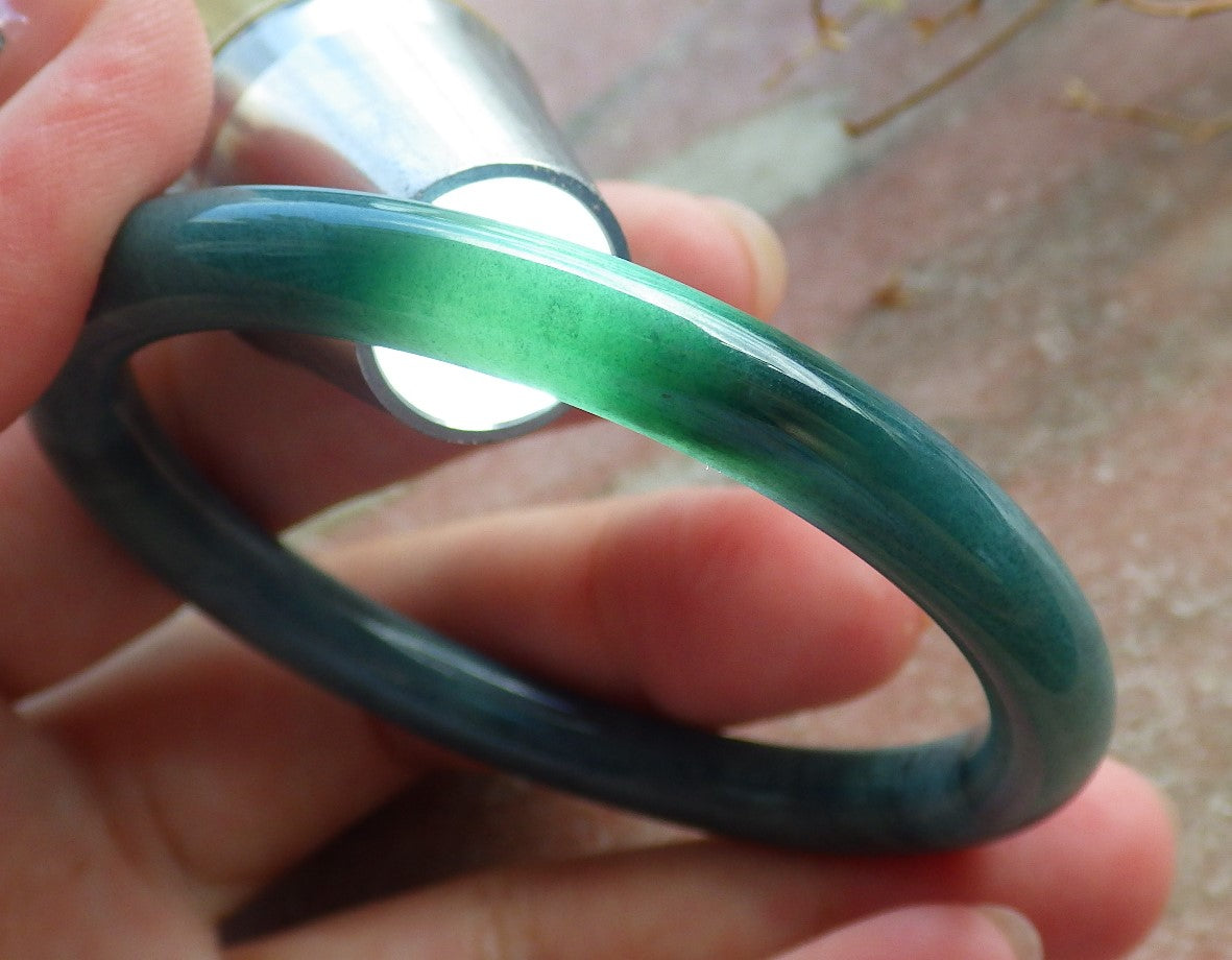 Certified Hand Carved Green Natural Myanmar Burma A JADE Circle Jadeite Bangle Bracelet 52mm