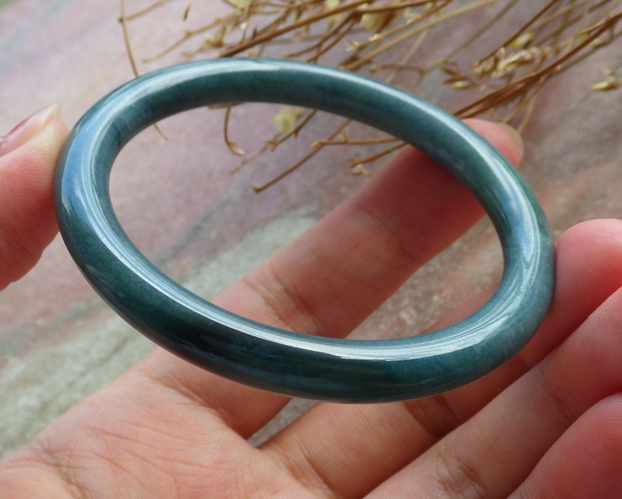 Certified Hand Carved Green Natural Myanmar Burma A JADE Circle Jadeite Bangle Bracelet 52mm