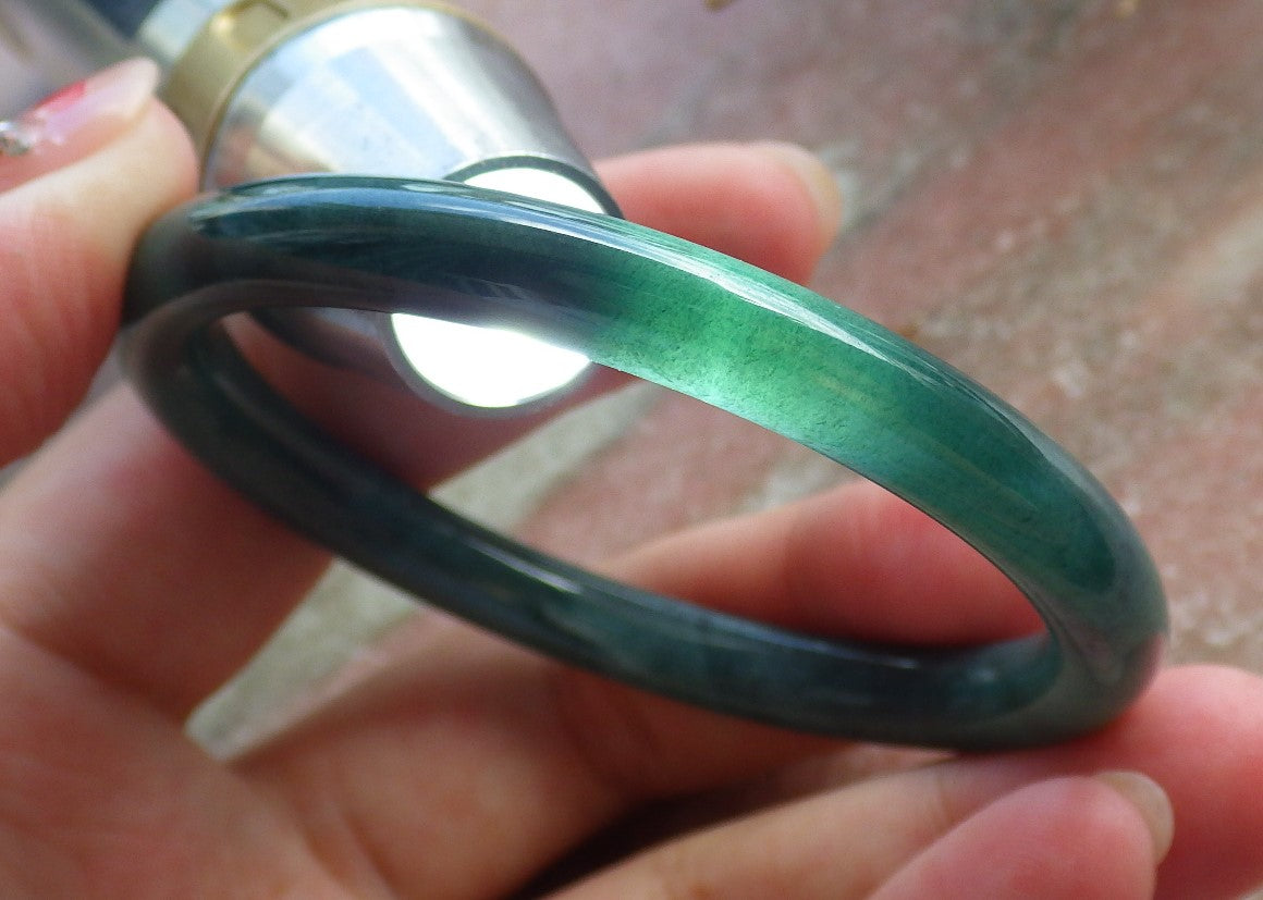 Certified Hand Carved Green Natural Myanmar Burma A JADE Circle Jadeite Bangle Bracelet 52mm